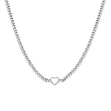 925 Silver White Enamel Heart Cuban Link Chain Necklace Women Gift