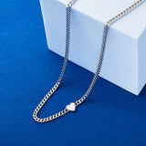 925 Silver White Enamel Heart Cuban Link Chain Necklace Women Gift