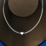925 Silver White Enamel Heart Cuban Link Chain Necklace Women Gift