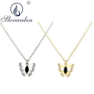 925 Silver Butterfly Necklace with CZ Femme Bijoux Fine Jewelry
