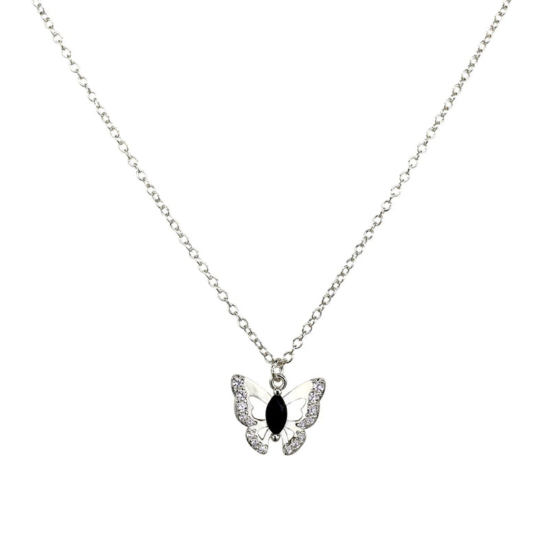 925 Silver Butterfly Necklace with CZ Femme Bijoux Fine Jewelry