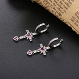925 Sterling Silver Cross Dangle Earrings Crystal Heart Arete Jewelry Gift