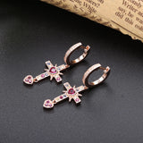 925 Sterling Silver Cross Dangle Earrings Crystal Heart Arete Jewelry Gift