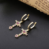 925 Sterling Silver Cross Dangle Earrings Crystal Heart Arete Jewelry Gift