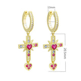 925 Sterling Silver Cross Dangle Earrings Crystal Heart Arete Jewelry Gift