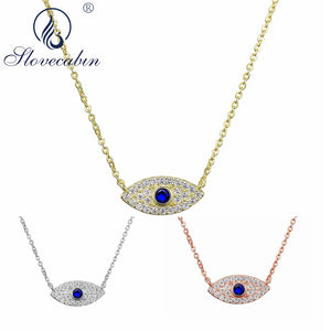 925 Silver Evil Eye Lucky Pendant Necklace Choker for Women