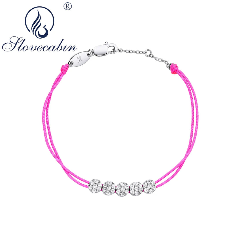 925 Silver 5 Liberty Pink String Bracelet Charms Line Chain Women Gift