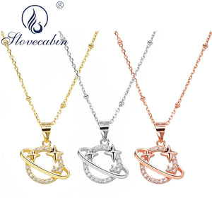 925 Sterling Silver Moon & Star Link Chain Necklace Women Fine Jewelry