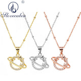 925 Sterling Silver Moon & Star Link Chain Necklace Women Fine Jewelry