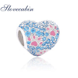 925 Sterling Silver Paws Print Hearts Charms Beads