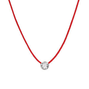 925 Silver Red Rope Pendant Choker Necklace with CZ Chain for Women