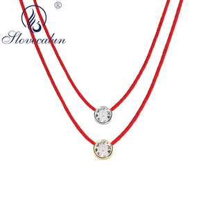925 Silver Red Rope Pendant Choker Necklace with CZ Chain for Women