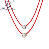 925 Silver Red Rope Pendant Choker Necklace with CZ Chain for Women