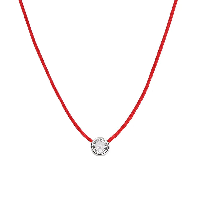 925 Silver Red Rope Pendant Choker Necklace with CZ Chain for Women
