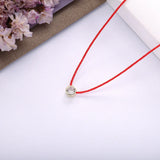 925 Silver Red Rope Pendant Choker Necklace with CZ Chain for Women