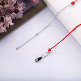 925 Silver Red Rope Pendant Choker Necklace with CZ Chain for Women