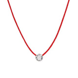 925 Silver Red Rope Pendant Choker Necklace with CZ Chain for Women
