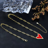 925 Silver Enamel Heart CZ Necklace on Paperclip Chain