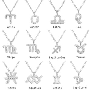 Real 925 Silver Zodiac Pendant Necklace Women Choker Jewelry