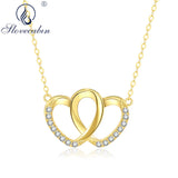 925 Silver Double Heart Pendant Necklace With CZ - Valentine's Gift