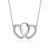 925 Silver Double Heart Pendant Necklace With CZ - Valentine's Gift