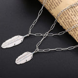 925 Silver Feather Pendant Choker Chain Necklace for Women