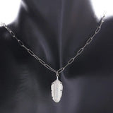 925 Silver Feather Pendant Choker Chain Necklace for Women