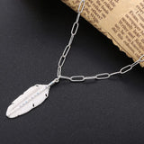 925 Silver Feather Pendant Choker Chain Necklace for Women