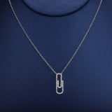 925 Sterling Silver Paper Clip Dangle Pendant Necklace Clear CZ Choker Collar