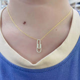 925 Sterling Silver Paper Clip Dangle Pendant Necklace Clear CZ Choker Collar