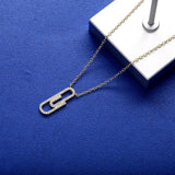 925 Sterling Silver Paper Clip Dangle Pendant Necklace Clear CZ Choker Collar