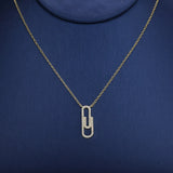 925 Sterling Silver Paper Clip Dangle Pendant Necklace Clear CZ Choker Collar