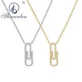 925 Sterling Silver Paper Clip Dangle Pendant Necklace Clear CZ Choker Collar
