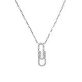 925 Sterling Silver Paper Clip Dangle Pendant Necklace Clear CZ Choker Collar