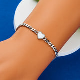 925 Silver Heart Cuban Link Chain Bracelet for Women