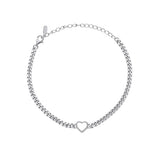 925 Silver Heart Cuban Link Chain Bracelet for Women