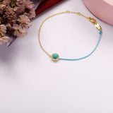 925 Silver Turquoise Crystal Rope-Link Chain Bracelet Women's Jewelry