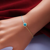 925 Silver Turquoise Crystal Rope-Link Chain Bracelet Women's Jewelry