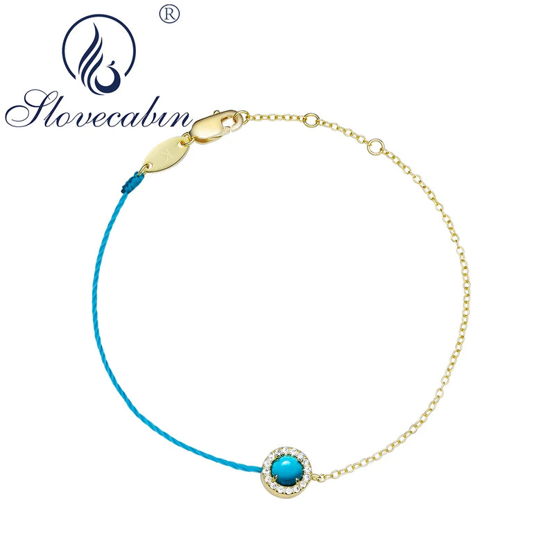 925 Silver Turquoise Crystal Rope-Link Chain Bracelet Women's Jewelry