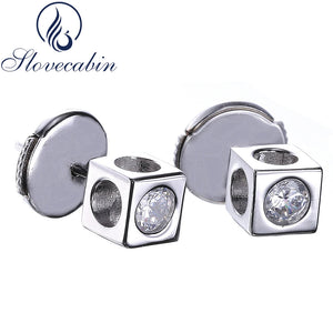 925 Silver Zircon Square Stud Earrings Crystal Jewelry Gift