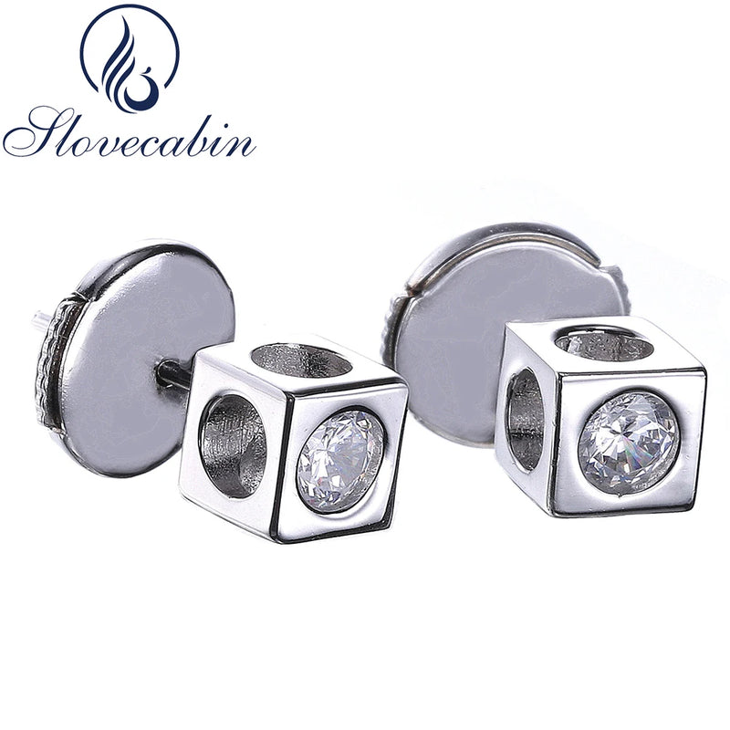 925 Silver Zircon Square Stud Earrings Crystal Jewelry Gift