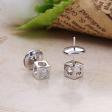 925 Silver Zircon Square Stud Earrings Crystal Jewelry Gift