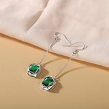 Romantic 925 Silver Green Square Drop Earrings For Women