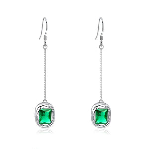 Romantic 925 Silver Green Square Drop Earrings For Women