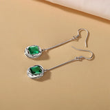Romantic 925 Silver Green Square Drop Earrings For Women