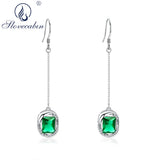 Romantic 925 Silver Green Square Drop Earrings For Women