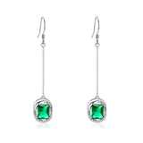 Romantic 925 Silver Green Square Drop Earrings For Women