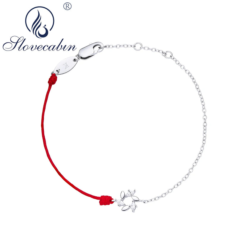 925 Sterling Silver Leaves Link Chain Redling Bracelet