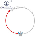 Silver 925 Butterfly Enamel Link Chain & Red Rope Bracelet