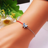 Silver 925 Butterfly Enamel Link Chain & Red Rope Bracelet